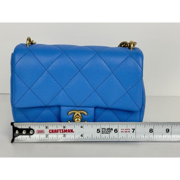 Chanel Mini Heart Chain Flap Bag Blue Caviar Leather D-7 - Picture 11 of 16